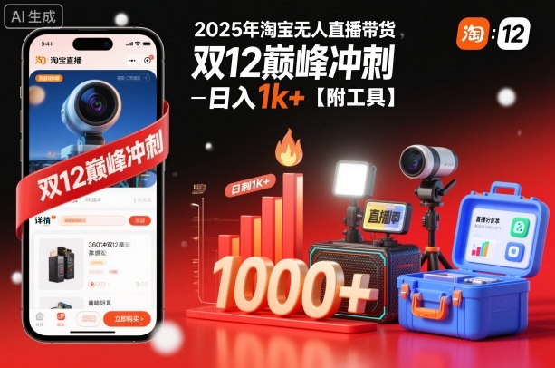 2025年淘宝无人直播带货，冲刺双12，日入1k+【附工具】【揭秘】-龙大资源