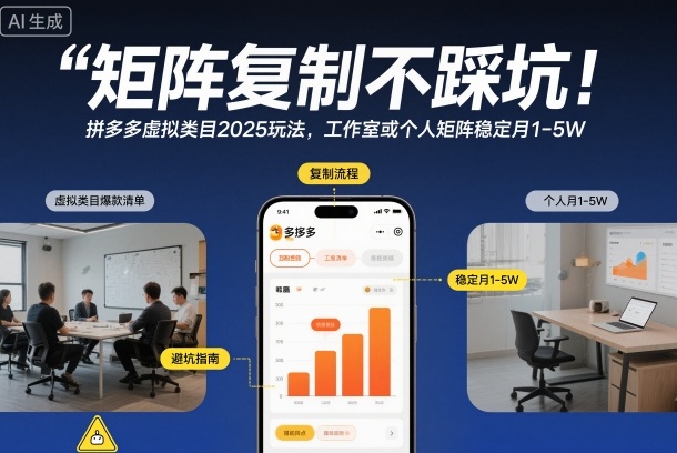 矩阵复制不踩坑！拼多多虚拟类目2025玩法，工作室或者个人矩阵稳定月1-5W【揭秘】-龙大资源