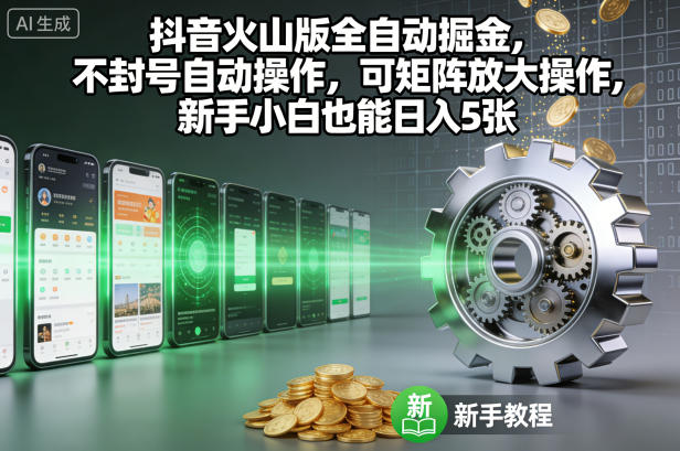 抖音火山版全自动掘金，不封号自动操作，可矩阵放大操作，新手小白也能日入5张【揭秘】-龙大资源