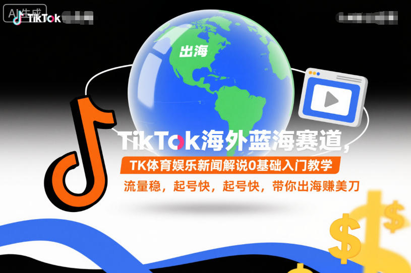 TikTok海外蓝海赛道,TK体育娱乐新闻解说0基础入门教学,流量稳,起号快,带你出海賺美刀-龙大资源