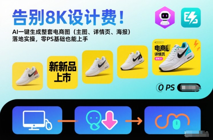 告别8K设计费！AI一键生成整套电商图(主图、详情页、海报)落地实操，零PS基础也能上手-龙大资源