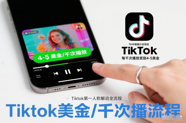 TK中视频计划项目，Tiktok第一人称解说流程，每干次播放奖励4-5美金-龙大资源