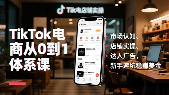 TikTok电商从0到1体系课，市场认知、店铺实操、达人广告，新手避坑稳赚美金-龙大资源