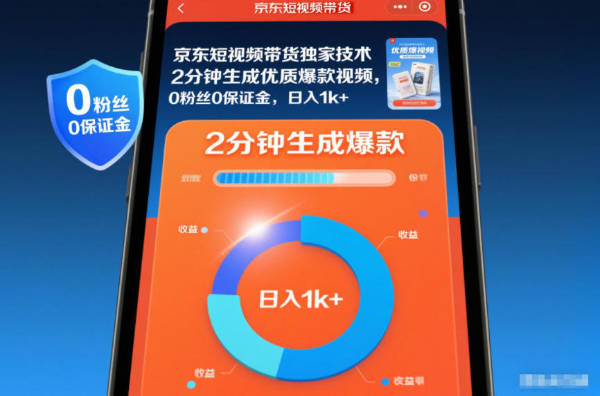 京东短视频带货独家技术，2分钟生成一条优质爆款视频，0粉丝0保证金，日入1k+【揭秘】-龙大资源