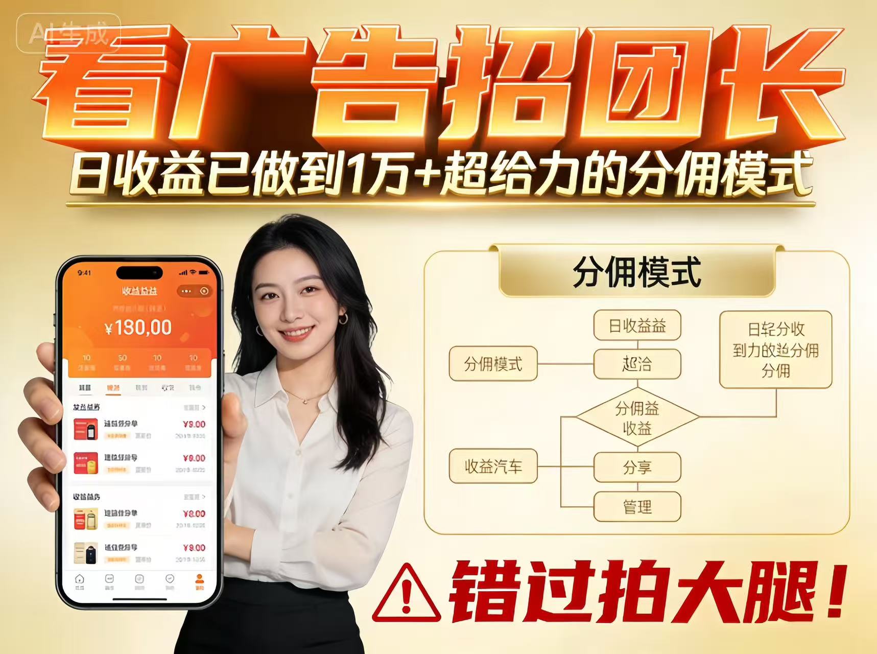 看广告招团长，团队收益已做到日入1万，分佣模式超给力，错过拍大腿-龙大资源