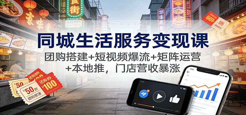 同城生活服务变现课：团购搭建+短视频爆流+矩阵运营+本地推，门店营收暴涨-龙大资源