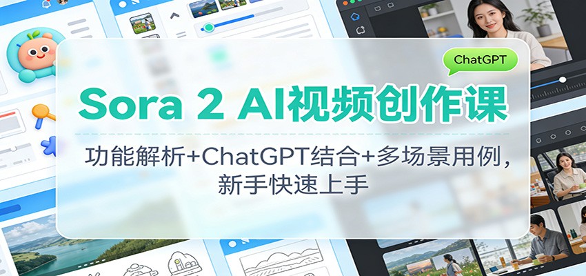 Sora 2 AI视频创作课：功能解析+ChatGPT结合+多场景用例，新手快速上手-龙大资源