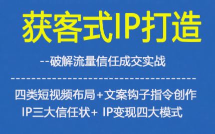 获客型IP打造，破解流量信任成，四类短视频布局+文案钩子指令创作IP三大信任状+IP变现四大模式-龙大资源