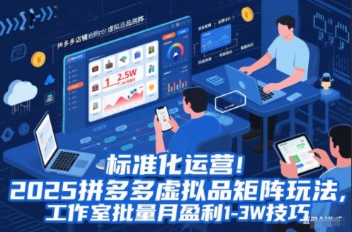 标准化运营！2025拼多多虚拟品矩阵玩法，工作室批量月盈利1-3W技巧【揭秘】-龙大资源