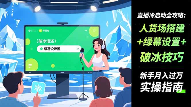 直播冷启动全攻略:人货场搭建+绿幕设置+破冰技巧，新手月入过万实操指南-龙大资源