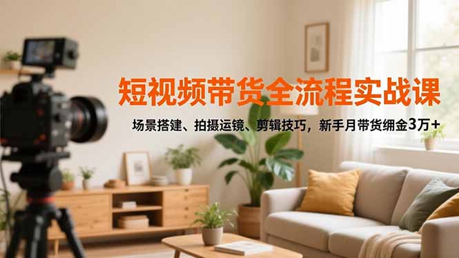 短视频带货全流程实战课，场景搭建、拍摄运镜、剪辑技巧，新手月带货佣金3万+-龙大资源