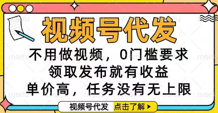 视频号代发，不用做视频，0门槛要求，领取发布就有收益，单价高，任务...-龙大资源