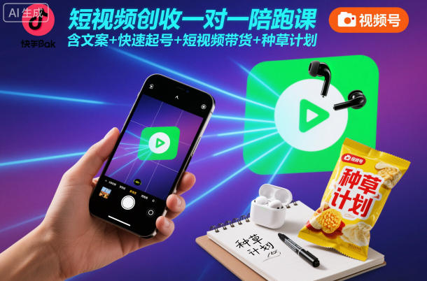 短视频创收一对一陪跑课，含文案+快速起号+短视频带货+种草计划-龙大资源