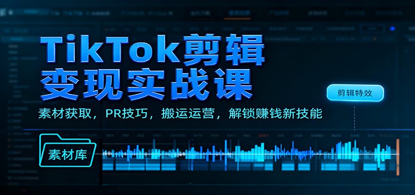 TikTok剪辑变现实战课：素材获取，PR技巧，搬运运营，解锁赚钱新技能-龙大资源