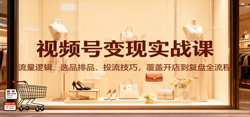 视频号变现实战课：流量逻辑、选品排品、投流技巧，覆盖开店到复盘全流程-龙大资源