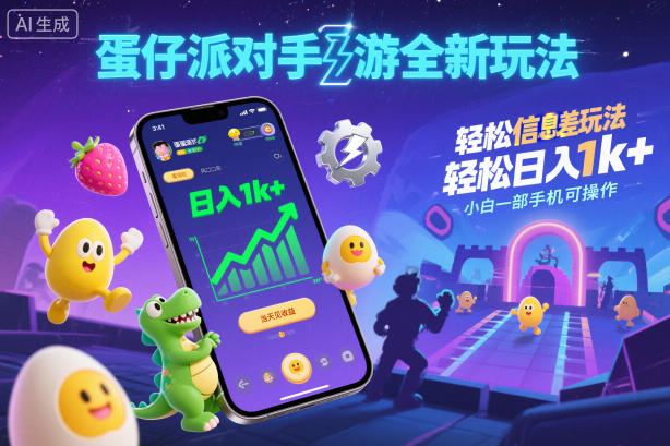 蛋仔派对手游全新玩法，轻松日入1k+，风口信息差玩法，当天见收益，小白一部手机可操作-龙大资源
