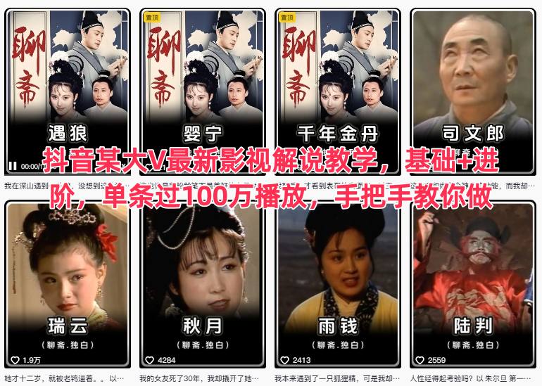 抖音某大V最新影视解说教学，基础+进阶，单条过100万播放，手把手教你做-龙大资源