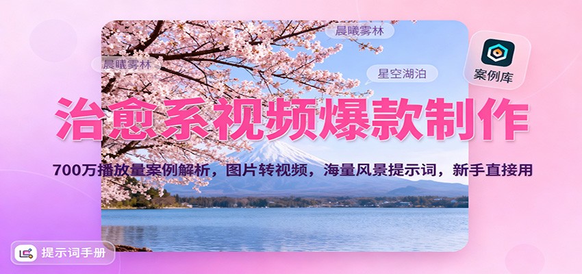 治愈系视频爆款制作，700万播放量案例解析，图片转视频，海量风景提示词，新手直接用-龙大资源