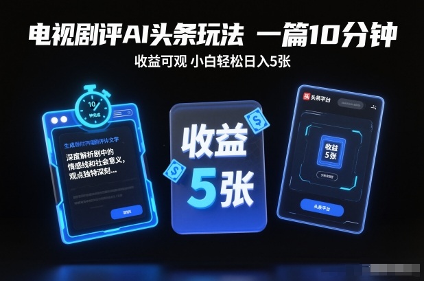 电视剧评AI头条玩法，一篇10分钟，收益可观，小白轻松日入5张+【独家】-龙大资源