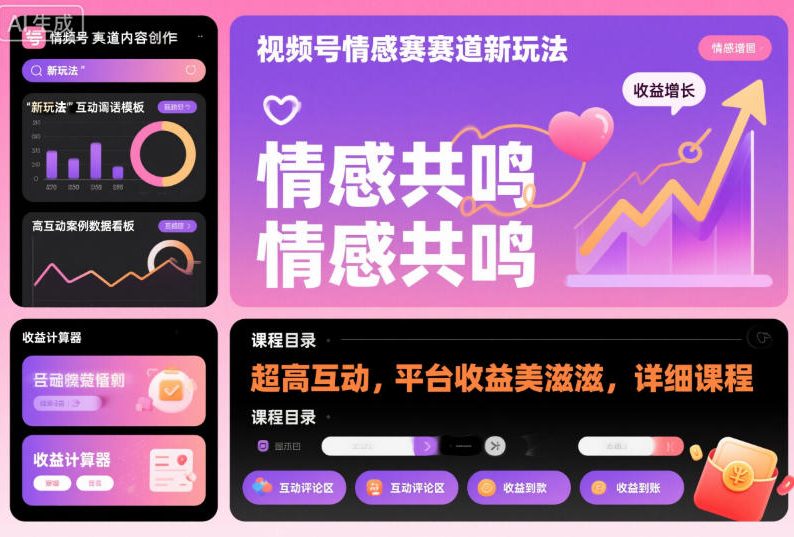 视频号情感赛道新玩法，超高互动，平台收益美滋滋，详细课程-龙大资源