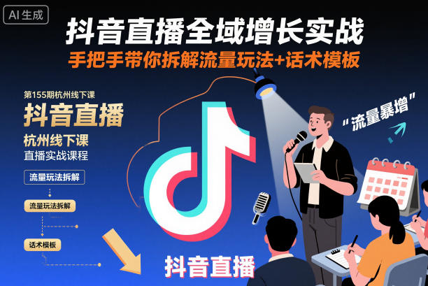 抖音直播全域增长实战第155期杭州线下课，手把手带你拆解流量玩法+话术模板-龙大资源