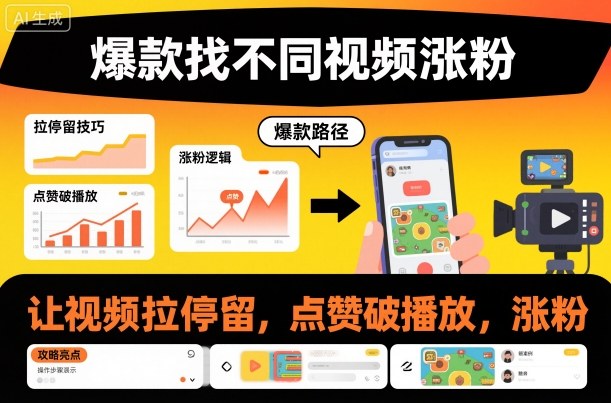 爆款找不同视频涨粉，让视频拉停留，实现点赞，破播放，涨粉-龙大资源