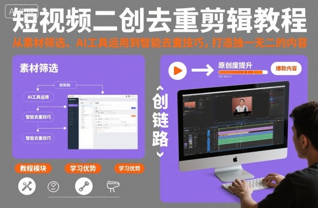 短视频二创去重剪辑教程，从素材筛选、AI工具运用到智能去重技巧，打造独一无二的内容-龙大资源