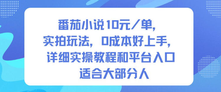 番茄小说10米每单，实拍玩法，0成本好上手，详细实操教程和平台入口适合大部分人-龙大资源