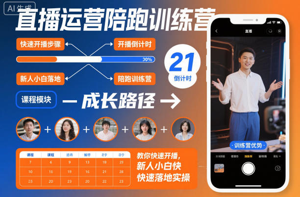 直播运营陪跑训练营，教你快速开播，新人小白快速落地实操-龙大资源
