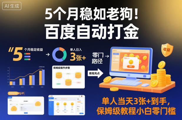 5个月稳如老狗！百度自动打金，单人当天3张+到手，保姆级教程小白零门槛【揭秘】-龙大资源