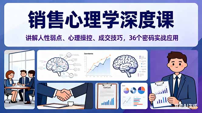 销售心理学深度课，讲解人性弱点、心理操控、成交技巧，36个密码实战应用-龙大资源