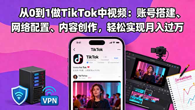 从0到1做TikTok中视频：账号搭建、网络配置、内容创作，轻松实现月入过万-龙大资源