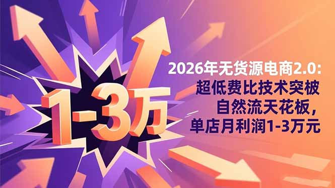 2026年无货源电商2.0：超低费比技术突破自然流天花板，单店月利润1-3万元-龙大资源