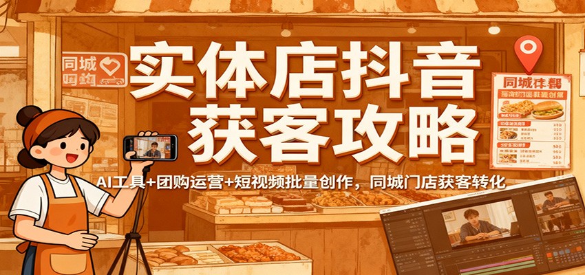 实体店抖音获客攻略：AI工具+团购运营+短视频批量创作，同城门店获客转化-龙大资源
