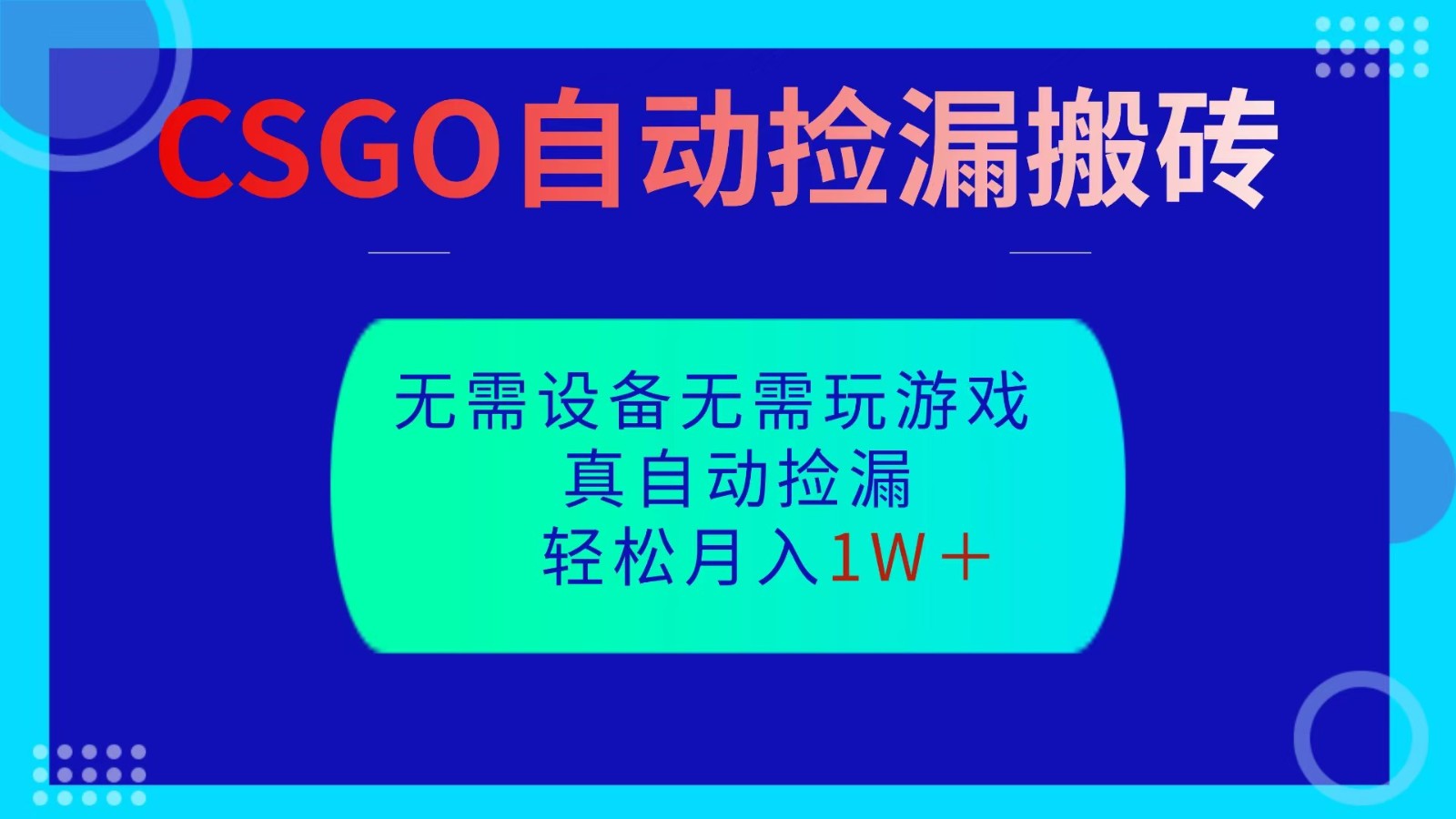 CSGO自动捡漏搬砖，当天操作当天见结果，无需了解游戏，包教包会包落地-龙大资源
