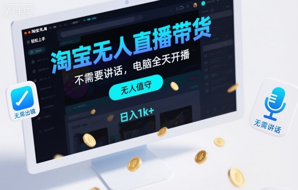 淘宝无人直播带货，不需要出镜，不需要讲话，电脑全天开播，轻松上手，日入1k+【揭秘】-龙大资源