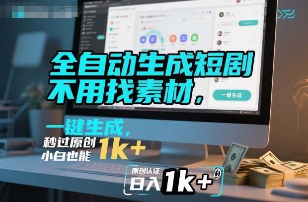 全自动生成短剧，不用找素材，不用剪辑，一键生成，秒过原创，小白也能轻松日入1k+【揭秘】-龙大资源