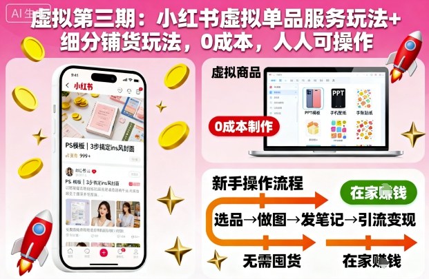 虚拟第三期：小红书虚拟单品服务玩法+细分铺货玩法，0成本，人人可操作(更新)-龙大资源