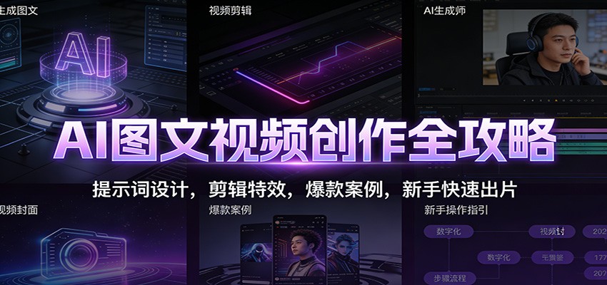 AI图文视频创作全攻略：提示词设计，剪辑特效，爆款案例，新手快速出片-龙大资源