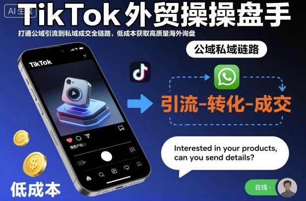 TikTok外贸操盘手，打通公域引流到私域成交全链路，低成本获取高质量海外询盘-龙大资源