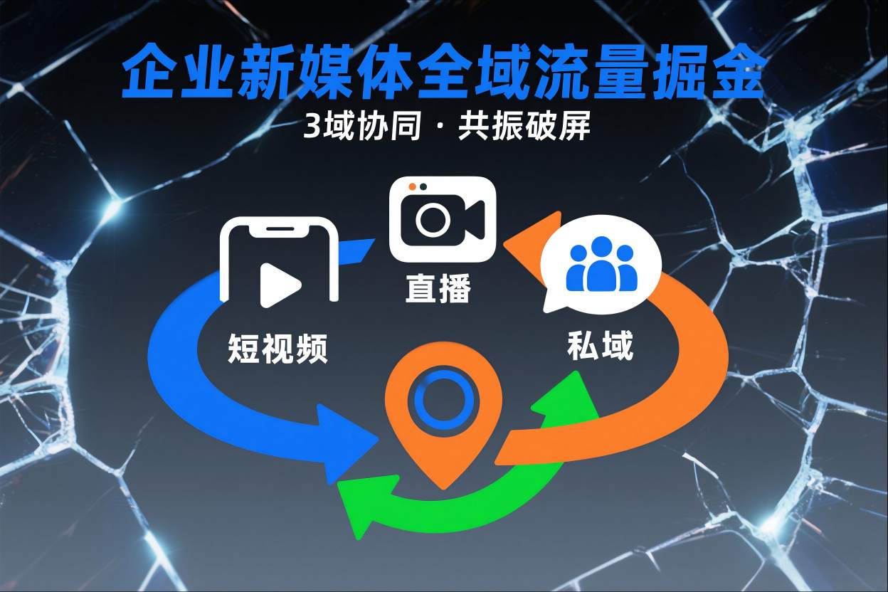 短视频全域商业模式，企业新媒体全域流量掘金，3域协同，共振破屏，短视频-直播-私域-地域-龙大资源