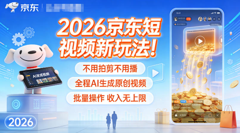 2026京东短视频新玩法！不用拍剪不用播，全程AI生成原创视频，批量操作收入无上限-龙大资源