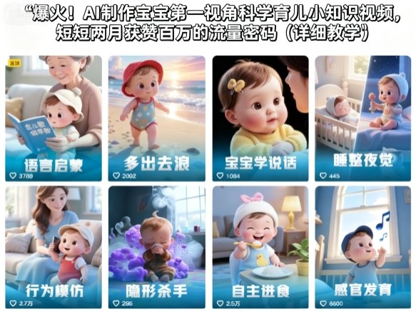 爆火!AI制作宝宝第一视角科学育儿小知识视频,短短两月获赞百万的流量密码(详细教学)-龙大资源