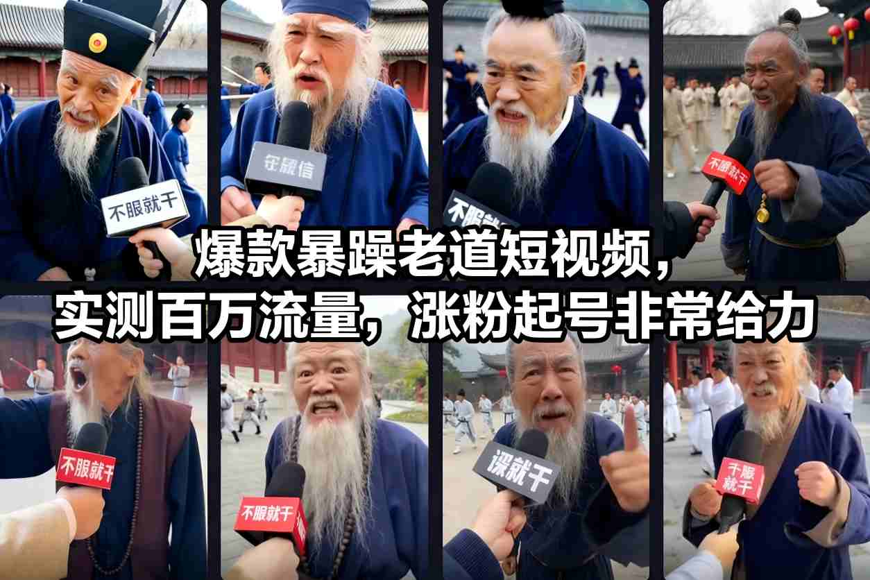 爆款暴躁老道短视频，实测百万流量，涨粉起号非常给力-龙大资源