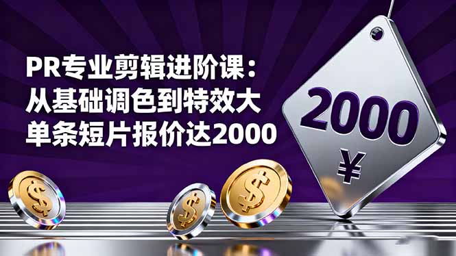 PR专业剪辑进阶课：从基础调色到特效大片的进阶技能，单条短片报价达2000-龙大资源