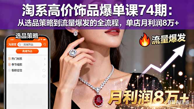 淘系高价饰品爆单课74期：从选品策略到流量爆发的全流程，单店月利润8万+-龙大资源