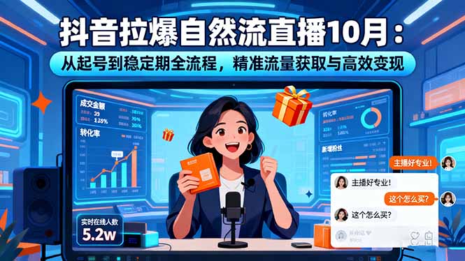 抖音拉爆自然流直播10月：从起号到稳定期全流程，精准流量获取与高效变现-龙大资源