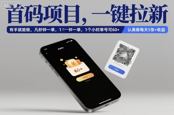 首码项目，一键拉新，有手就能做，几秒钟一单，1个小时单号可60+，认真做每天5张+收益【揭秘】-龙大资源