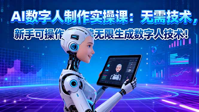 AI数字人制作实操课：无需技术，新手可操作，免费无限生成数字人技术！-龙大资源