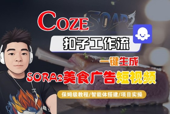 Coze扣子智能体工作流一键生成“SORA2美食广告“短视频，全流程保姆级教学-龙大资源